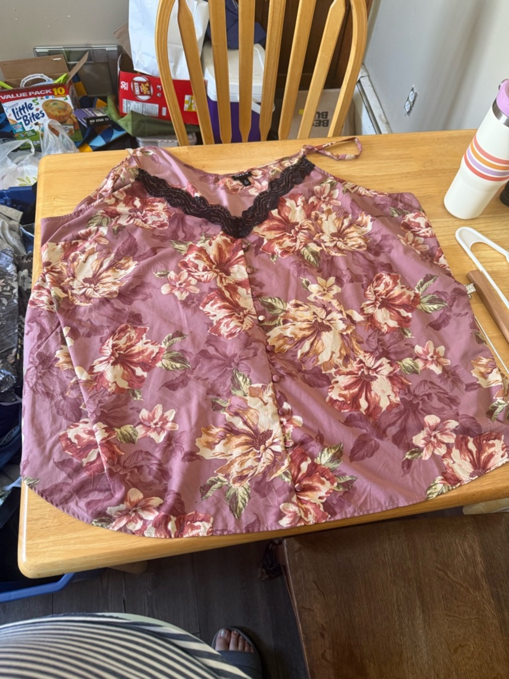 torrid Mauve Floral A-Line Slip Skirt with Black Lace Trim